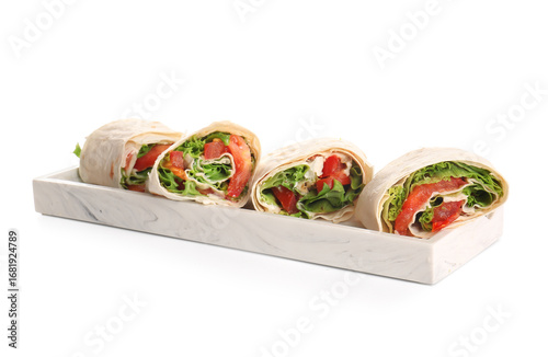 Plate of tasty lavash rolls...