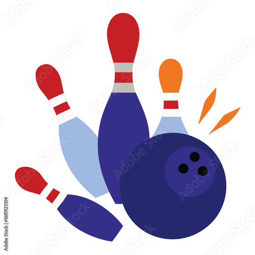Bowling Ball Hitting Pins Vector Illustration