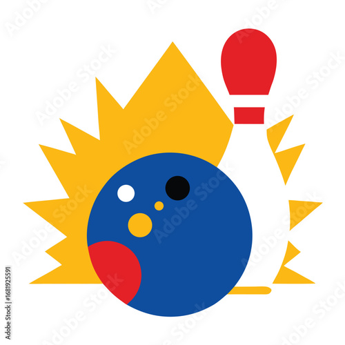 Colorful Bowling Ball Shattered Pins Vector Art