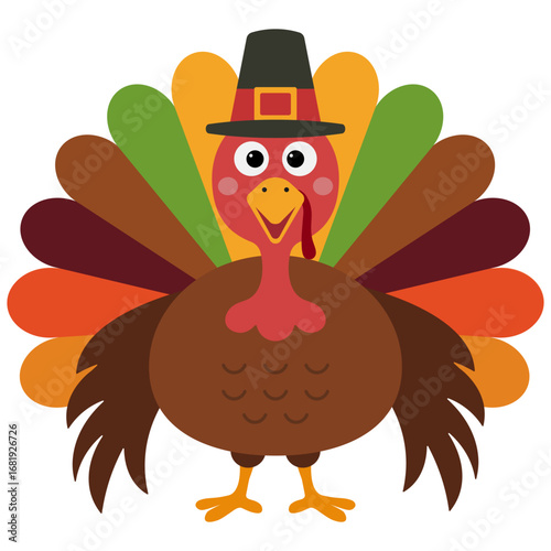 Vector illustration of a colorful thanksgiving turkey	
