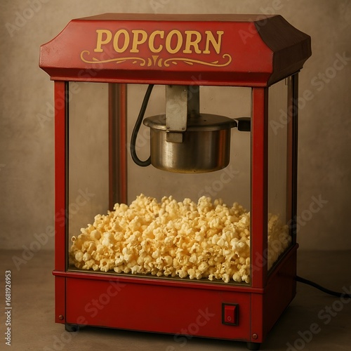 Vintage popcorn machine with fresh popcorn in retro style  