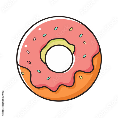Delicious Cartoon Donut with Pink Frosting and Colorful Sprinkles Illustration
