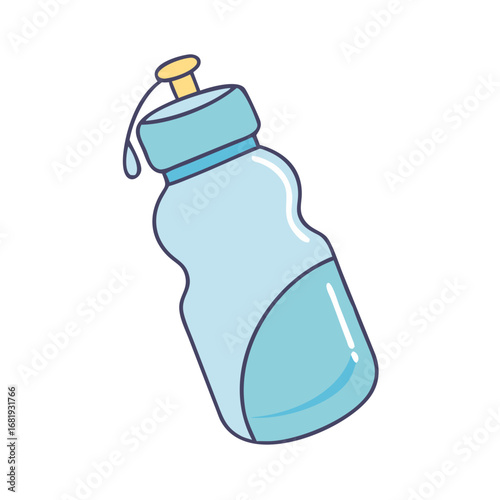 Cartoon illustration of a light blue water bottle with a yellow cap