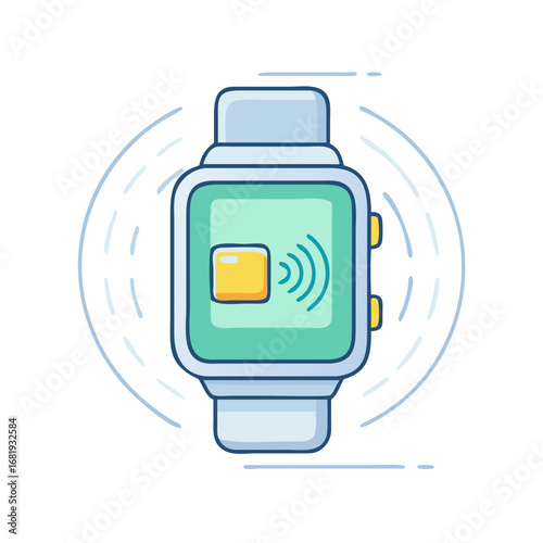Smartwatch with contactless payment icon displays wireless connectivity technology demonstration