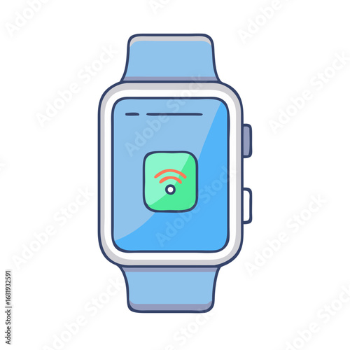 Cartoon illustration of a smart watch with a wifi signal on screen