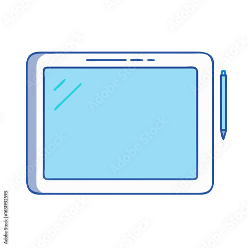 Stylized blue tablet with stylus pen perfect for digital art and design