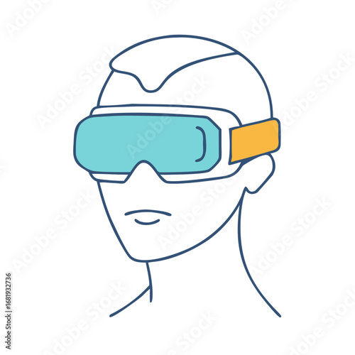 Minimalist line art illustration of a person wearing virtual reality goggles