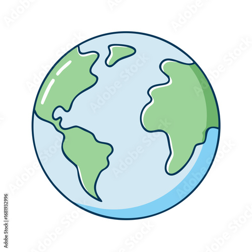 Stylized illustration of the Earth globe with continents in green and blue