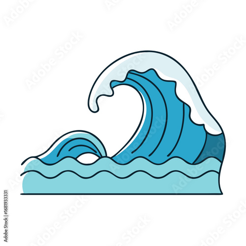 Stylized blue ocean wave with white foam, creating a beautiful natural scene