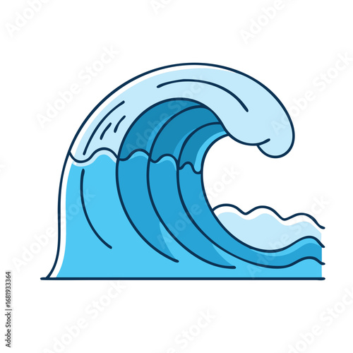 A stylized illustration of a large ocean wave with a crisp outline