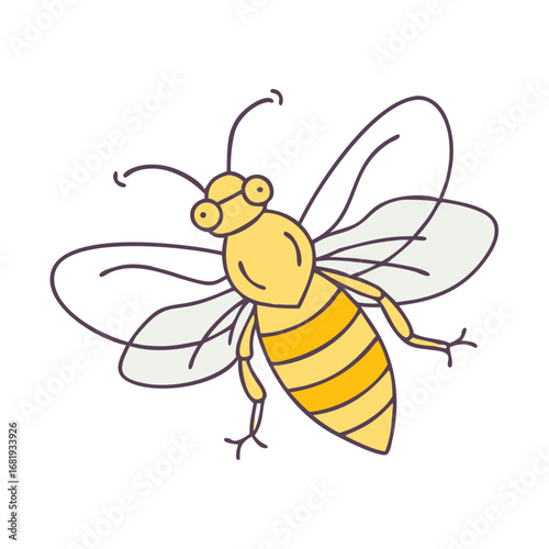 Cute cartoon bee with stripes, wings, and antennae illustration isolated
