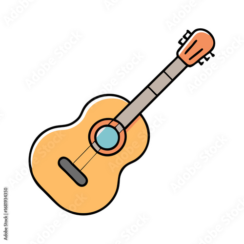 Stylized illustration of a guitar with a peach colored body and headstock