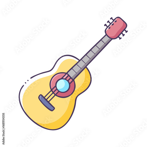 Vibrant cartoon acoustic guitar illustration with soft pastel color palette design