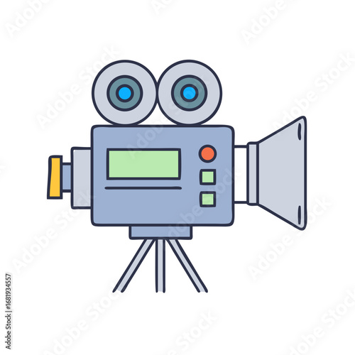 Retro Cartoon Film Camera with Tripod for Movie Making or Television
