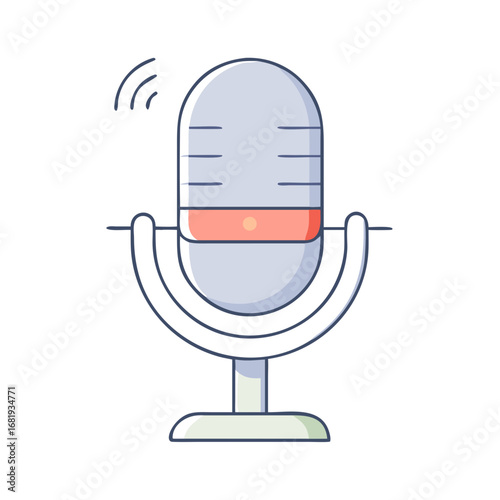 Vector Illustration of a Classic Studio Microphone on a Stand broadcasting a signal