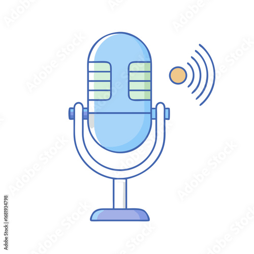 Retro Microphone Illustration with Radio Waves for Broadcast and Podcasting