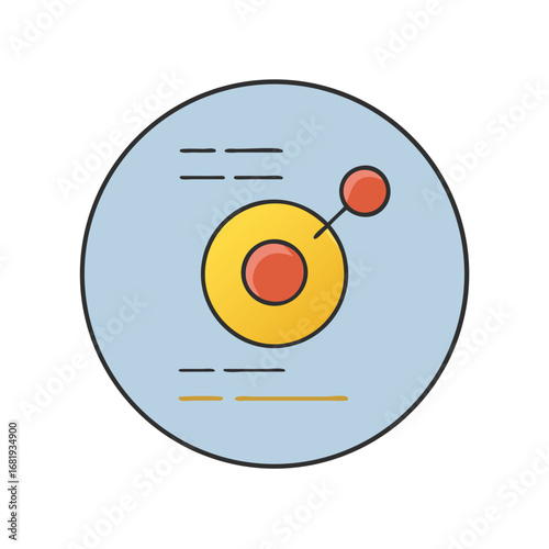 Stylized conceptual illustration of planet with satellite orbiting with document layout