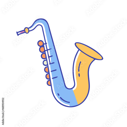 Stylized Cartoon Saxophone with Blue and Yellow Tones for Music Education