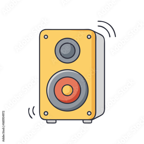 Set of Colorful Cartoon Speaker Illustrations Showing Audio Waves and Acoustics
