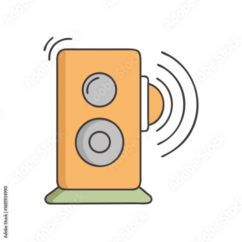 Vibrant speaker with audio waves emanating, a stylized representation of sound