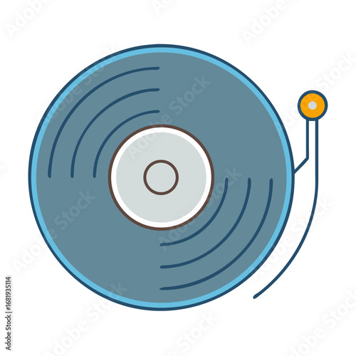 Flat design illustration of a vinyl record on a record player turntable