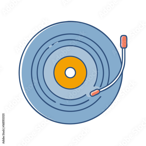 Stylized illustration of a retro vinyl record player with simple designs