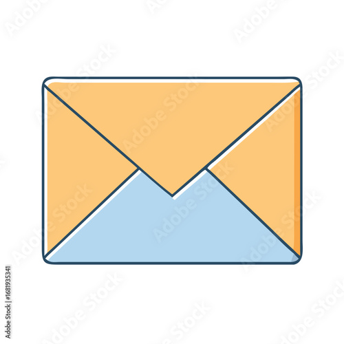 Simplified graphic illustration of an envelope in golden and light blue color scheme