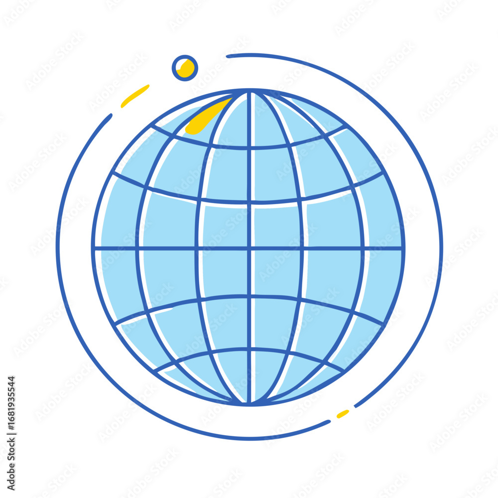 Obraz premium Stylized Planet Earth with Orbiting Celestial Body and Trailing Debris