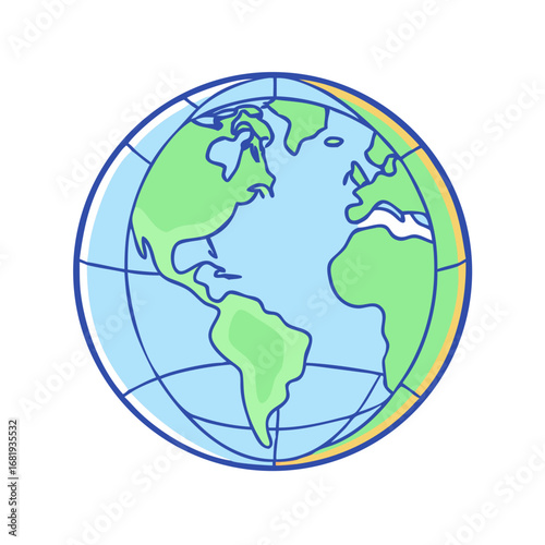 Cartoon Globe with Green Landmasses and Blue Oceans on White Background