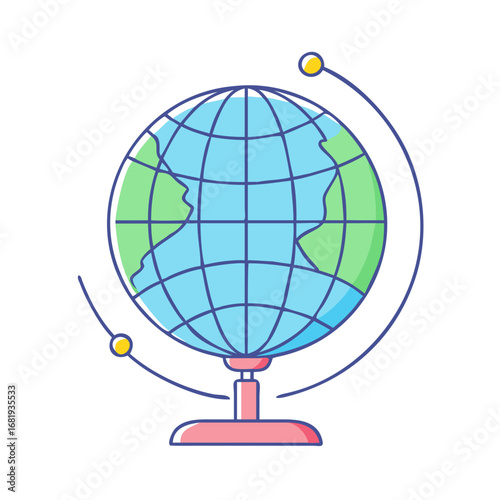 Colorful illustration of a globe with a stand for educational purposes
