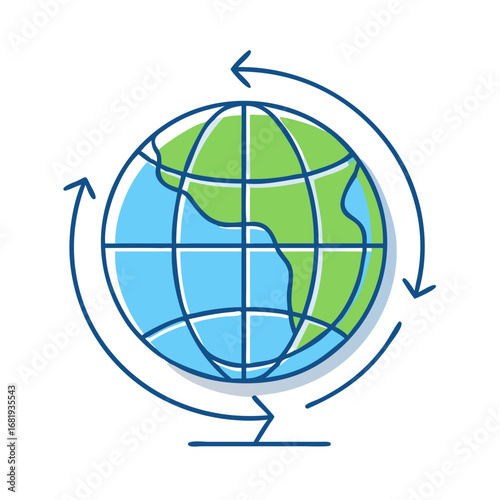 Stylized globe with circular arrows indicating global connectivity and sustainability