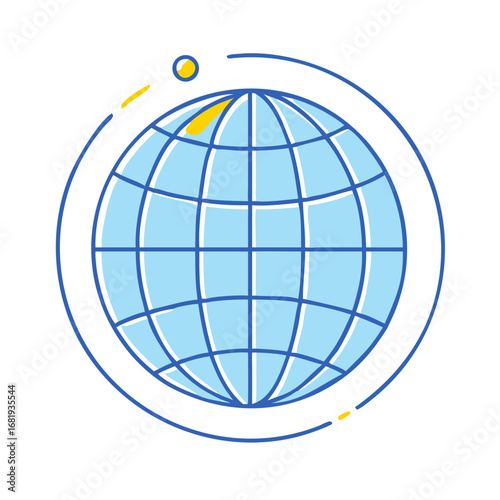 Stylized Planet Earth with Orbiting Celestial Body and Trailing Debris