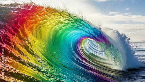 Hiper-realistic illustration of rainbow color ocean wave