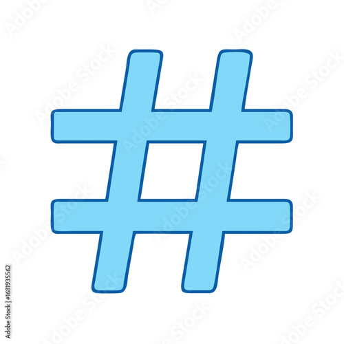 Stylized light blue hashtag symbol on white background with dark blue outline