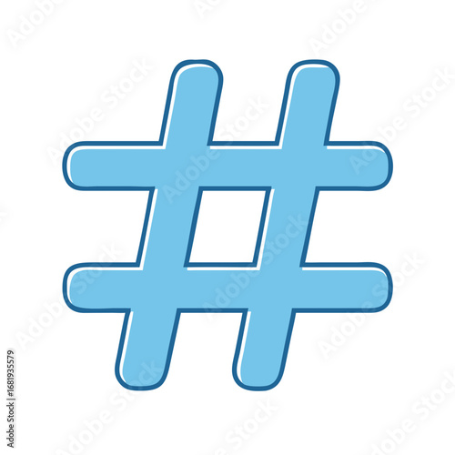 Stylized light blue hashtag icon with dark blue outline on white background