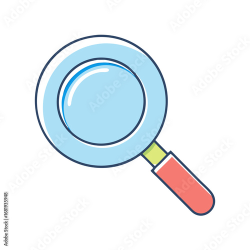 A whimsical cartoon magnifying glass with a bright and cheerful color palette