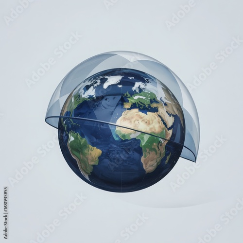 Planet earth protected by a transparent dome shield
