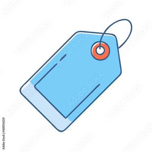 Stylized blue tag with a string and an orange reinforced hole outline