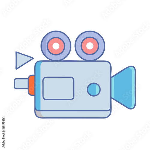Retro camcorder illustration with film reels and viewfinder, perfect for filmmaking