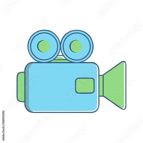 Stylized Blue and Green Film Camera Illustration for Media Projects