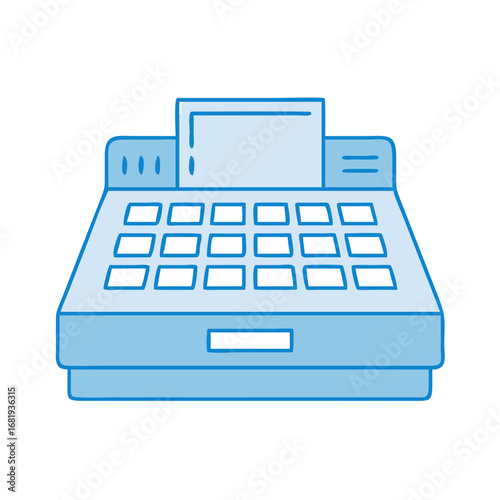 Stylized Blue Cash Register with Square Buttons for Point of Sale System