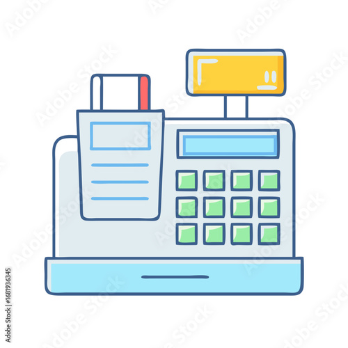 Stylized Cash Register Icon with LCD Display and Keypad Illustration