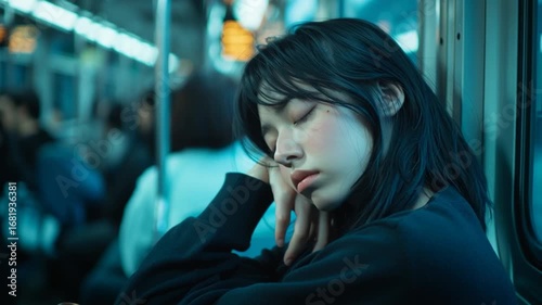 電車で眠ってしまう女性