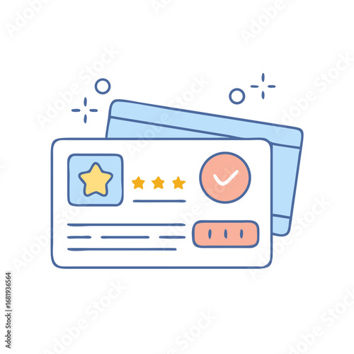 A user review card with stars, check mark and credit card