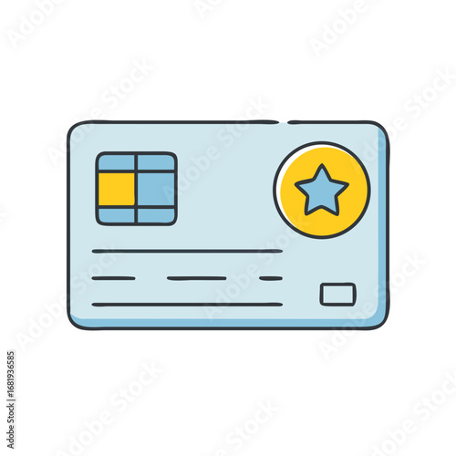 Cartoon credit card design featuring a star symbol for loyalty rewards