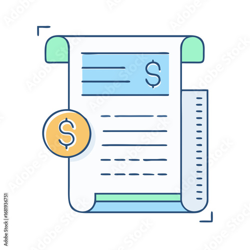 Financial Transaction Document or Receipt with Dollar Sign and Monetary Coin