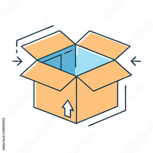 Various styles of cardboard boxes showcasing delivery, packing and shipping icons
