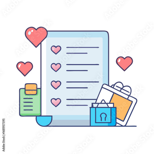 Cute illustration of document with heart list and additional files