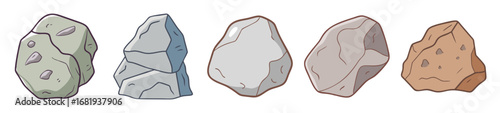 Collection of Cartoon Stones with Various Textures and Colorations in a Row