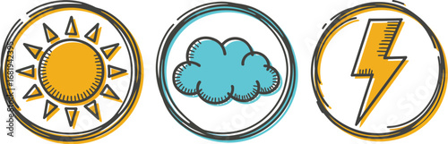 Sun cloud lightning weather forecast icons climate change vector